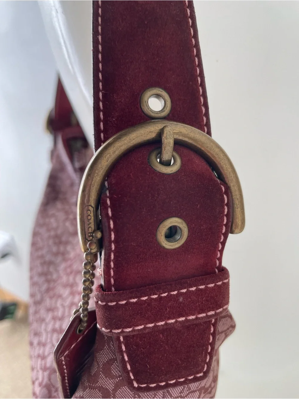 Vintage Coach Soho Mini Signature Hobo Bag Burgundy Canvas Suede Y2K 6351 - Picture 9 of 14